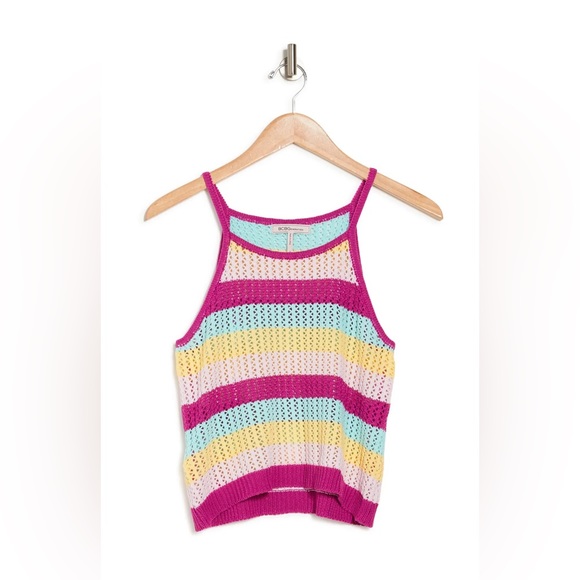 BCBG Pink Multi High Neck Halter Stripe Knit Sweater Tank - Picture 10 of 13